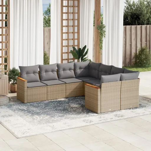 Conj. Sofás Jardim c/ Almofadões Vime PE Bege Misturado (8 pcs)