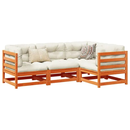 Conjunto Sofás de Jardim Madeira de Pinho Castanho Cera (4 pcs)