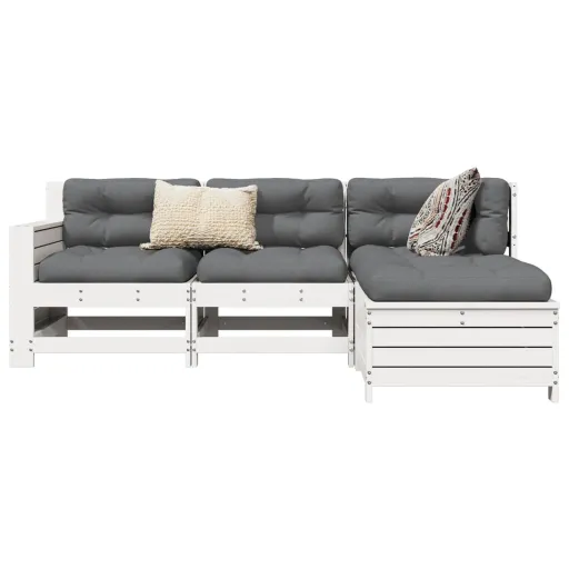 Conjunto Sofás de Jardim Madeira de Pinho Maciça Branco (4 pcs)