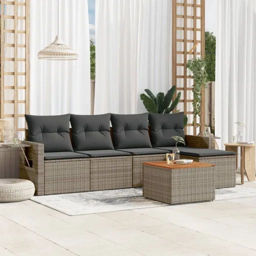 Conjunto Sofás de Jardim com Almofadões Vime Cinzento (6 pcs)