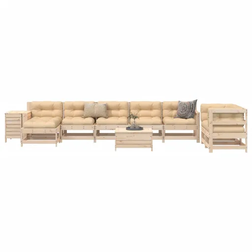 Conjunto Sofás de Jardim Madeira de Pinho Maciço (10 pcs)