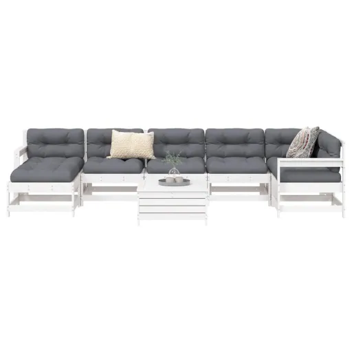 Conjunto Sofás de Jardim Pinho Maciço Branco (8 pcs)