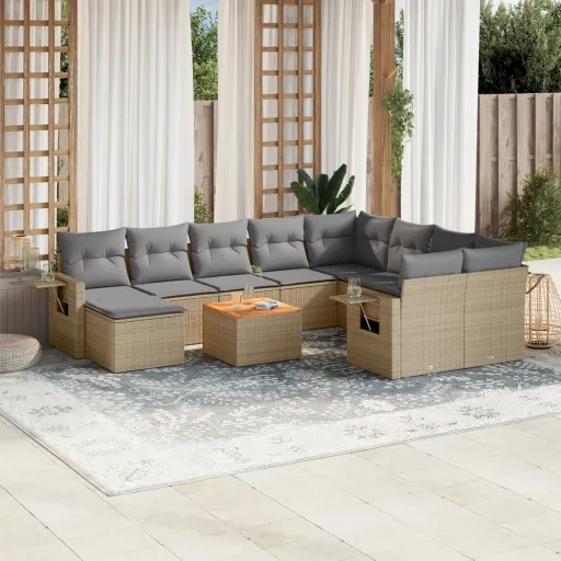 Conj. Sofás Jardim c/ Almofadões Vime PE Bege Misturado (11 pcs)