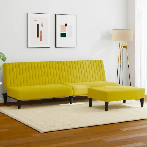 Conjunto de Sofás Veludo Amarelo (2 pcs)
