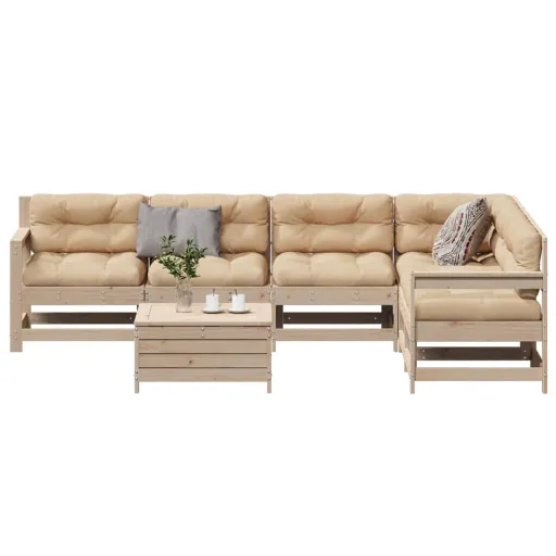 Conjunto Lounge de Jardim c/ Almofadões Pinho Maciço (7 pcs)