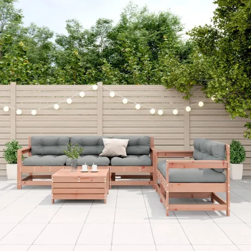 Conj. Lounge Jardim c/ Almofadões Madeira Douglas Maciça (6 pcs)