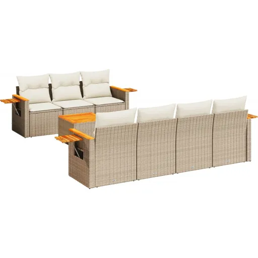 Conjunto de Sofás p/ Jardim com Almofadões Vime PE Bege (8 pcs)