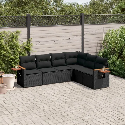 Conjunto Sofás de Jardim c/ Almofadões Vime PE Preto (6 pcs)