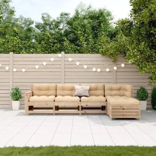 Conjunto Lounge de Jardim c/ Almofadões Pinho Maciço (5 pcs)
