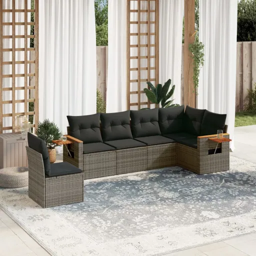 Conjunto Sofás de Jardim com Almofadões Vime Cinzento (6 pcs)