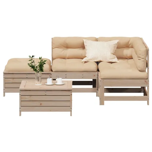 Conjunto Lounge de Jardim c/ Almofadões Pinho Maciço (5 pcs)
