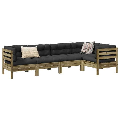 Conjunto Sofás de Jardim c/ Almofadões Pinho Impregnado (5 pcs)