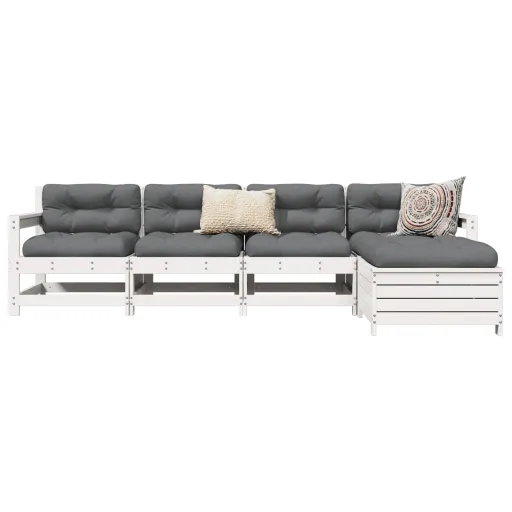 Conjunto de Sofás de Jardim Madeira Pinho Maciça Branco (5 pcs)