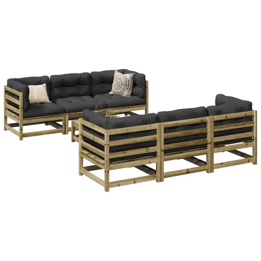 Conjunto Sofás de Jardim c/ Almofadões Pinho Impregnado (7 pcs)