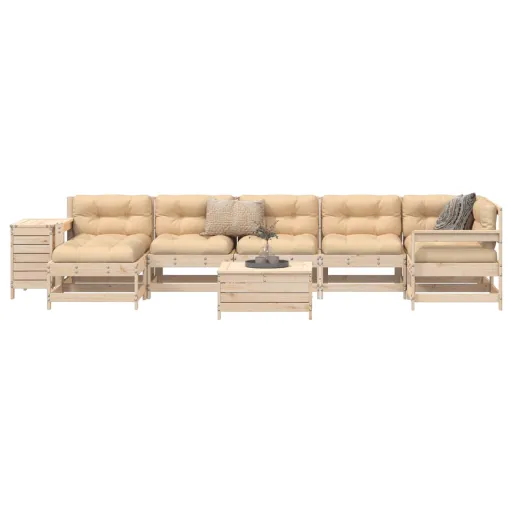 Conjunto Sofás de Jardim Madeira de Pinho Maciço (9 pcs)