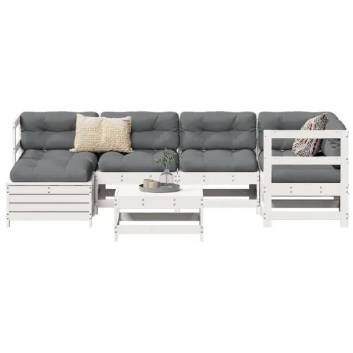 Conjunto de Sofás para Jardim Pinho Maciço Branco (7 pcs)