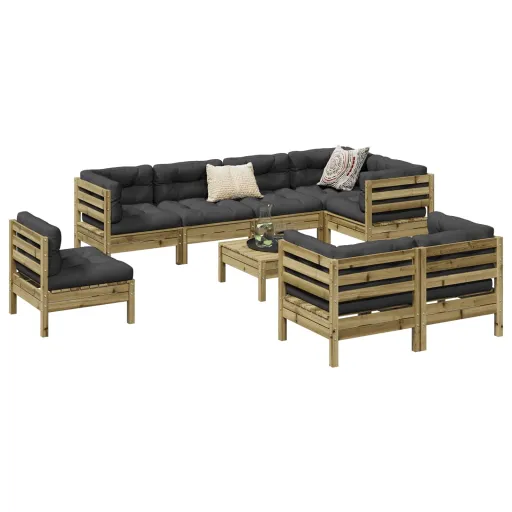 Conjunto Sofás de Jardim c/ Almofadões Pinho Impregnado (9 pcs)