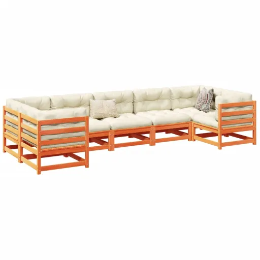 Conjunto Sofás de Jardim Madeira de Pinho Castanho Cera (7 pcs)