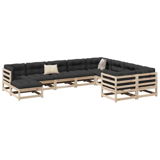 Conjunto Sofás de Jardim Madeira de Pinho Maciço (10 pcs)