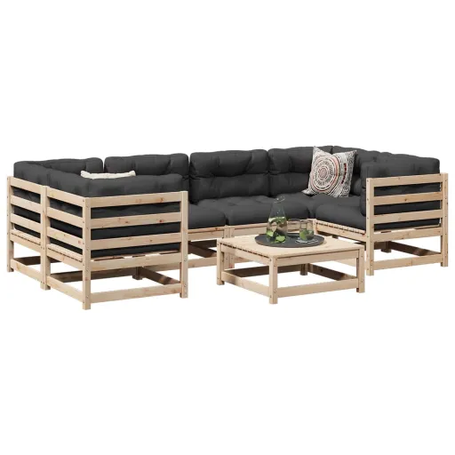 Conjunto Sofás de Jardim com Almofadões Pinho Maciço (7 pcs)