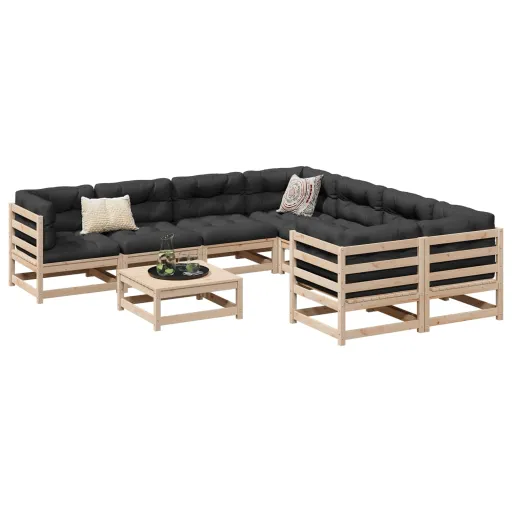 Conjunto Sofás de Jardim Madeira de Pinho Maciço (9 pcs)