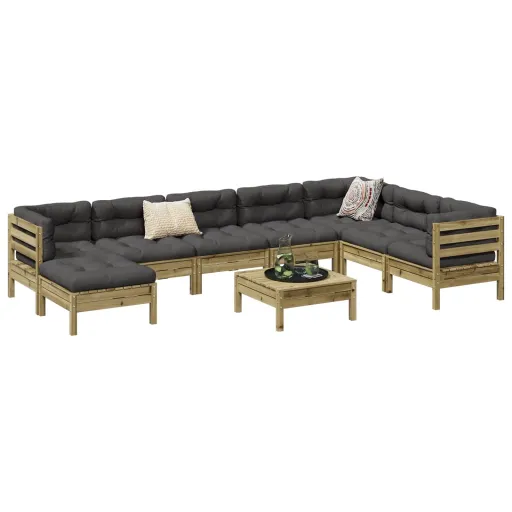 Conjunto Sofás de Jardim c/ Almofadões Pinho Impregnado (9 pcs)
