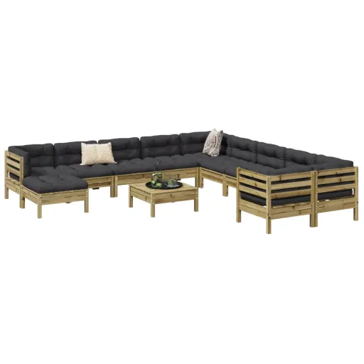 Conjunto Sofás de Jardim c/ Almofadões Pinho Impregnado (12 pcs)