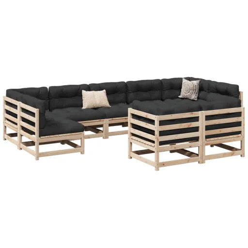 Conjunto Sofás de Jardim com Almofadões Pinho Maciço (9 pcs)