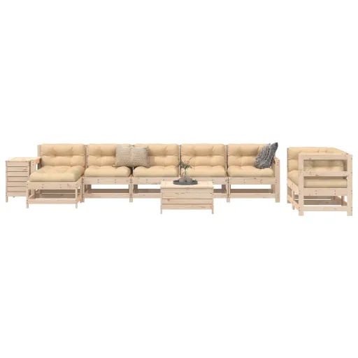 Conjunto Sofás de Jardim Madeira de Pinho Maciço (10 pcs)