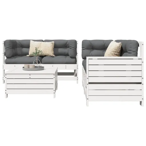 Conjunto de Sofás de Jardim Madeira Pinho Maciça Branco (5 pcs)