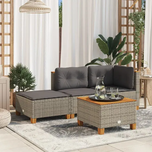Banco de Jardim com Almofadão 63,5x56x32 cm Vime PE Cinzento