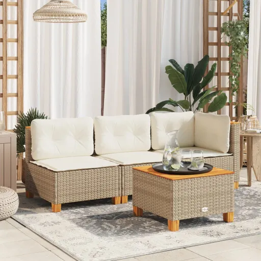 Mesa de Jardim 55x55x36 cm Vime PE e Madeira de Acácia Bege