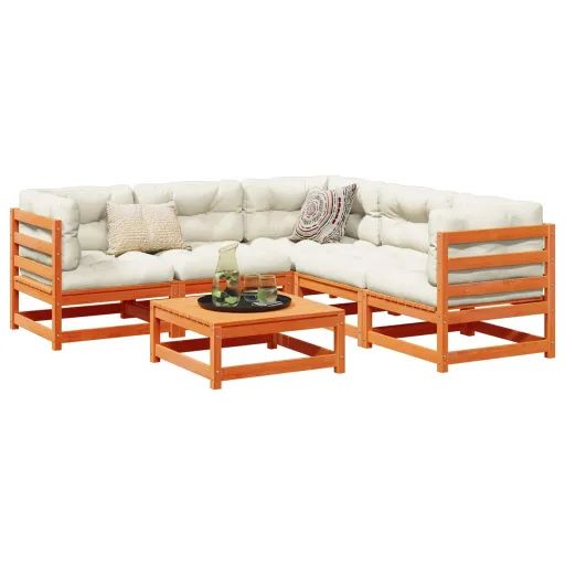 Conjunto Sofás de Jardim Madeira de Pinho Castanho Cera (6 pcs)