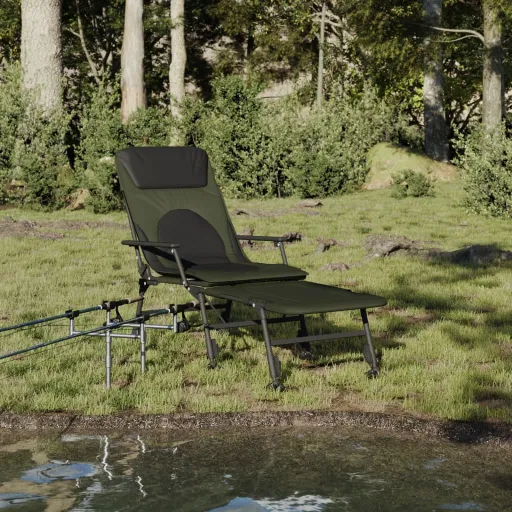 Espreguiçadeira de Pesca c/ Pernas Ajustáveis Dobrável Verde