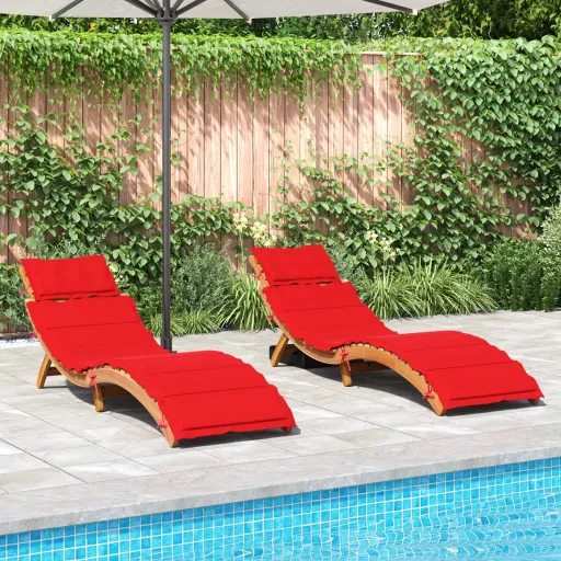 Espreguiçadeiras com Almofadões   Acácia Maciça Vermelho (2 pcs)