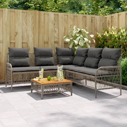 Conjunto Sofás de Jardim c/ Almofadões Vime PE Cinzento (2 pcs)