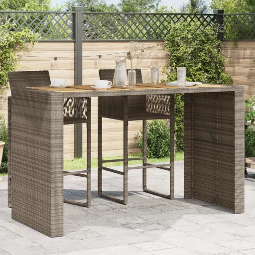 Mesa de Bar para Jardim com Tampo em Acácia Vime PE Cinza