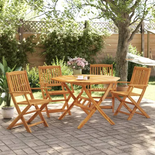 Conj. Jantar Dobrável para Jardim Madeira Acácia Maciça (5 pcs)