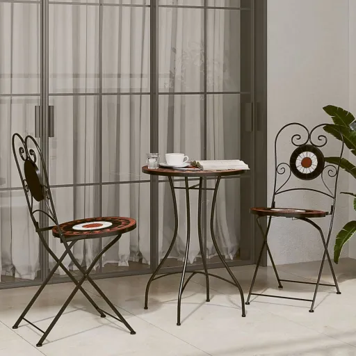 Conjunto de Bistrô Mosaico Ferro e Cerâmica Terracota e Branco