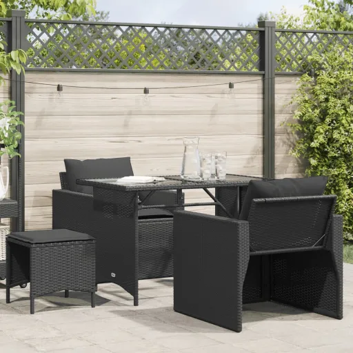 Conjunto de Sofás para Jardim c/ Almofadões Vime PE Preto (4 pcs)