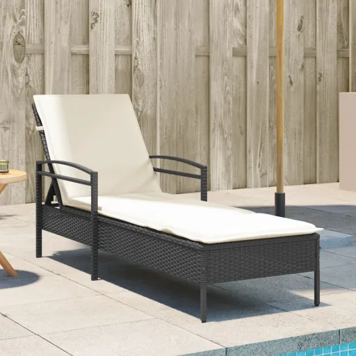 Espreguiçadeira com Almofadão 63x200x81 cm Vime PE Preto