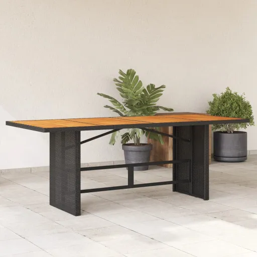 Mesa de Jardim com Tampo em Acácia 190x80x75 cm Vime PE Preto