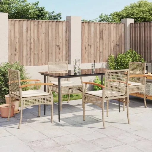 Conjunto de Jantar p/ Jardim com Almofadões Vime PE Bege (5 pcs)