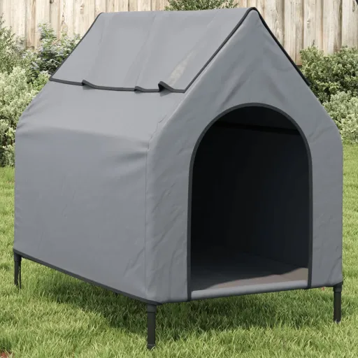 Casota para Cães Tecido Oxford e Aço Cinza-Claro