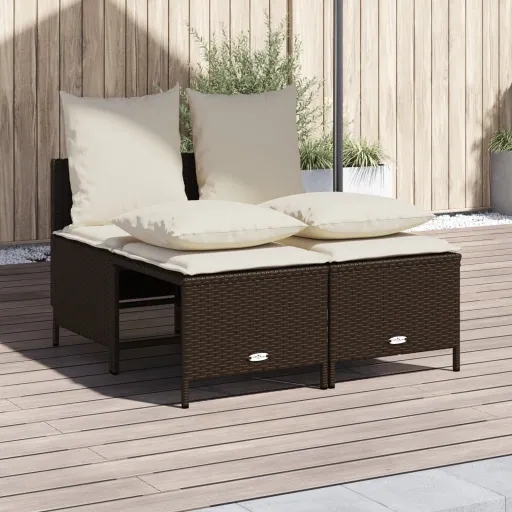 Conjunto Sofás de Jardim c/ Almofadões Vime PE Castanho (4 pcs)