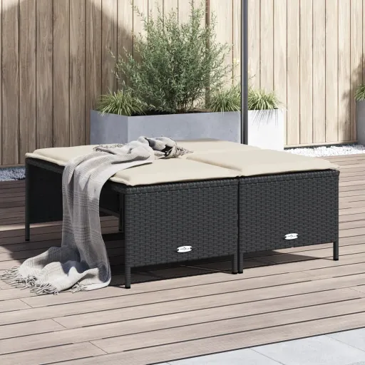 Bancos de Jardim com Almofadões   Vime PE Preto (4 pcs)