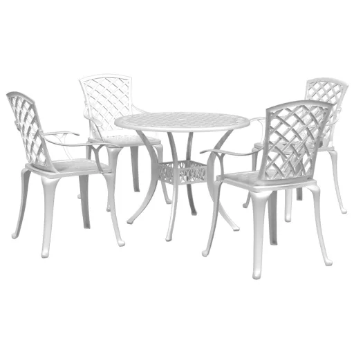 Conjunto de Jantar para Jardim Alumínio Fundido Branco (5 pcs)