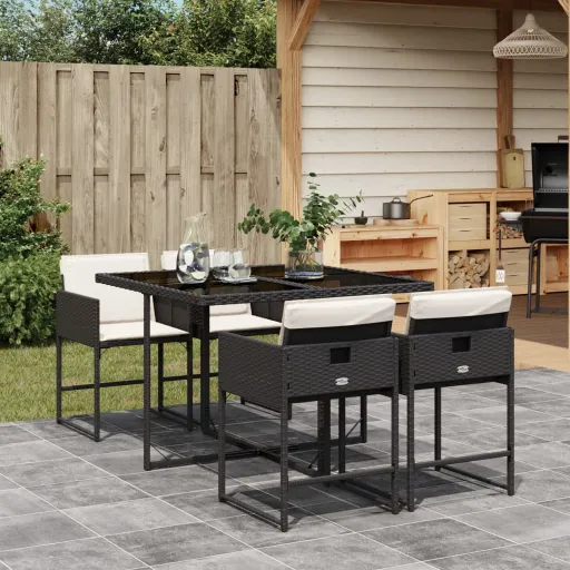 Conjunto de Jantar p/ Jardim c/ Almofadões Vime PE Preto (5 pcs)