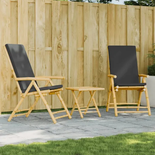 Conjunto Bistrô Dobrável c/ Almofadões Cinza Escuro Bambu (3 pcs)