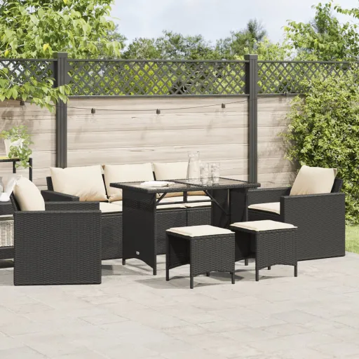 Conjunto Sofás de Jardim c/ Almofadões Vime PE Preto (6 pcs)